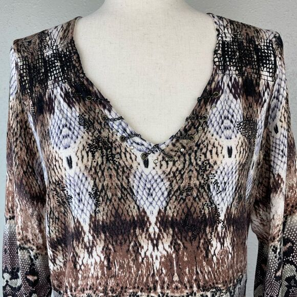 NWOT Alberto Makali Snake Skin Print V-Neck Top Size XL - Picture 2 of 7